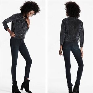 Lucky Brand Tomboy Trucker Velvet Jacket SZ M Charcoal-Black
